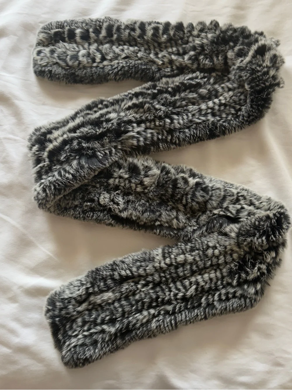 Genuine Rabbit Fur Scarf Gray Black Real Fur Winter Wrap Soft Luxury